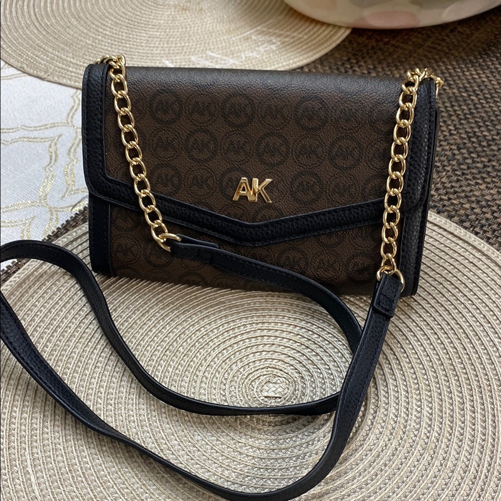 Anne Klein Crossbody Bag Brown and Black with Gold Chain